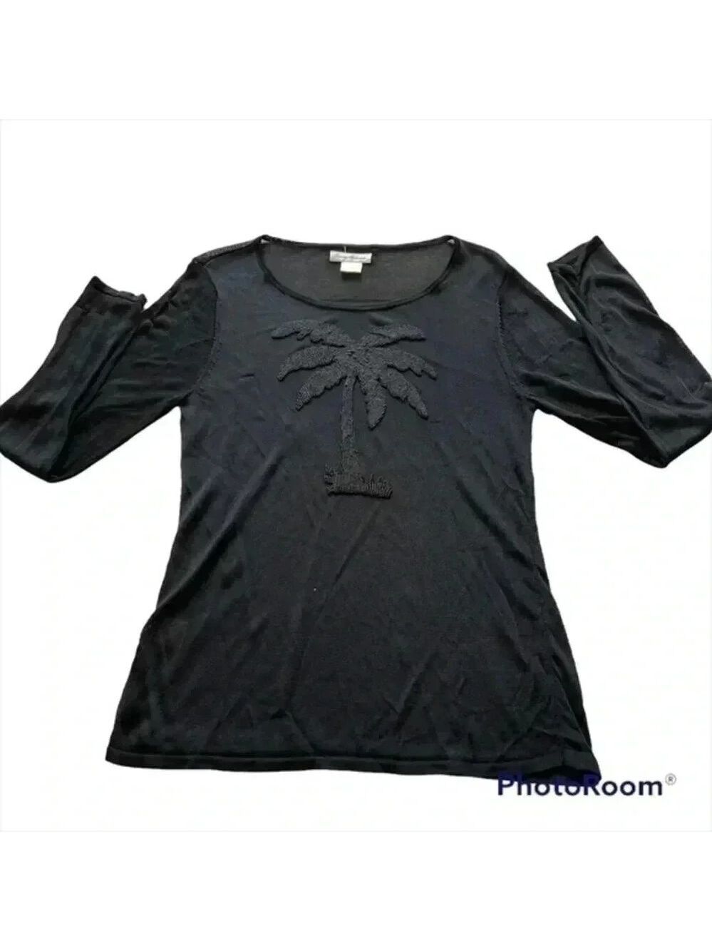 TOMMY BAHAMA BEADED PALM TREE SHEER MESH TOP LONG SLEEVE SIZE M. - Picture 12 of 12